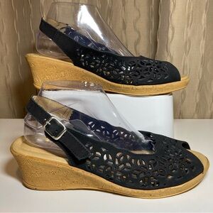 Spring Step Orella Women's 41 US 9.5-10 Wedge Leather Cutout Slingback Open Toe